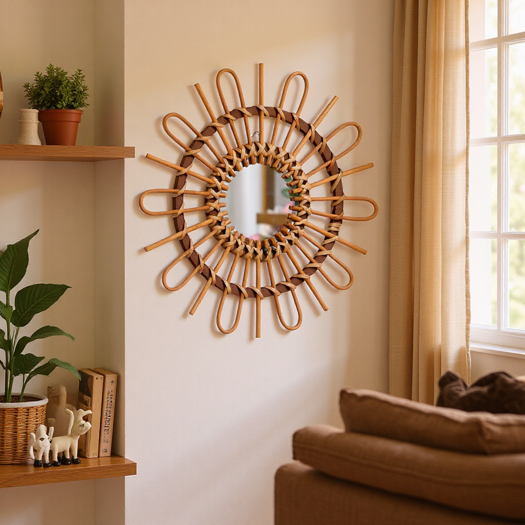 Trendy Round Wall Mirror with Rattan Frame | High & Bury