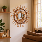 Trendy Round Wall Mirror with Rattan Frame | High & Bury