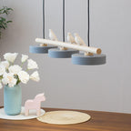 Triple Light Scandinavian Wood Beam Pendant Lamp with Ceramic Bird Accents | High & Bury
