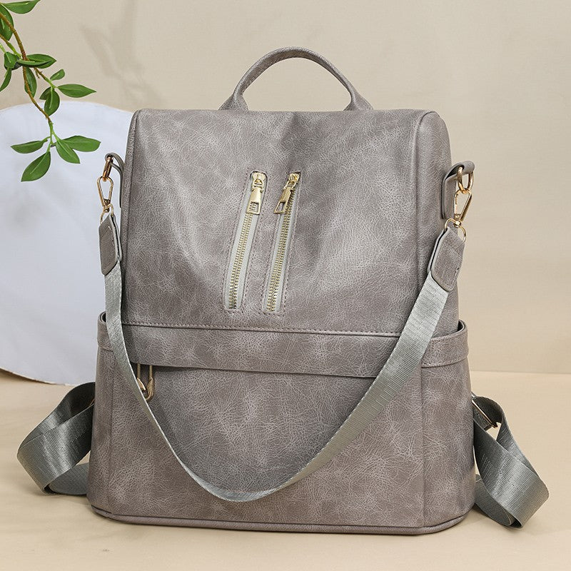 Vegan Leather Backpack with Front Zip Pockets and Adjustable Straps, view 3