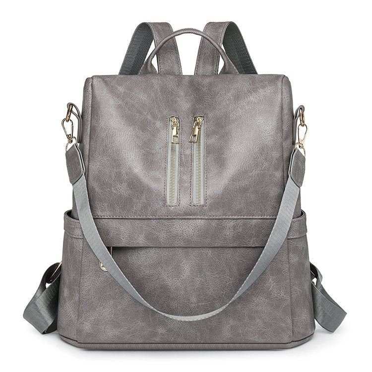 Vegan Leather Backpack with Front Zip Pockets and Adjustable Straps, view 4