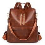 Vegan Leather Backpack with Front Zip Pockets and Adjustable Straps, view 6