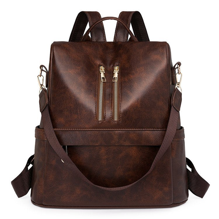 Vegan Leather Backpack with Front Zip Pockets and Adjustable Straps, view 8