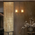 Vertical Brass Dual Glass Cylinder Wall Lamp with Strap Detail | High & Bury