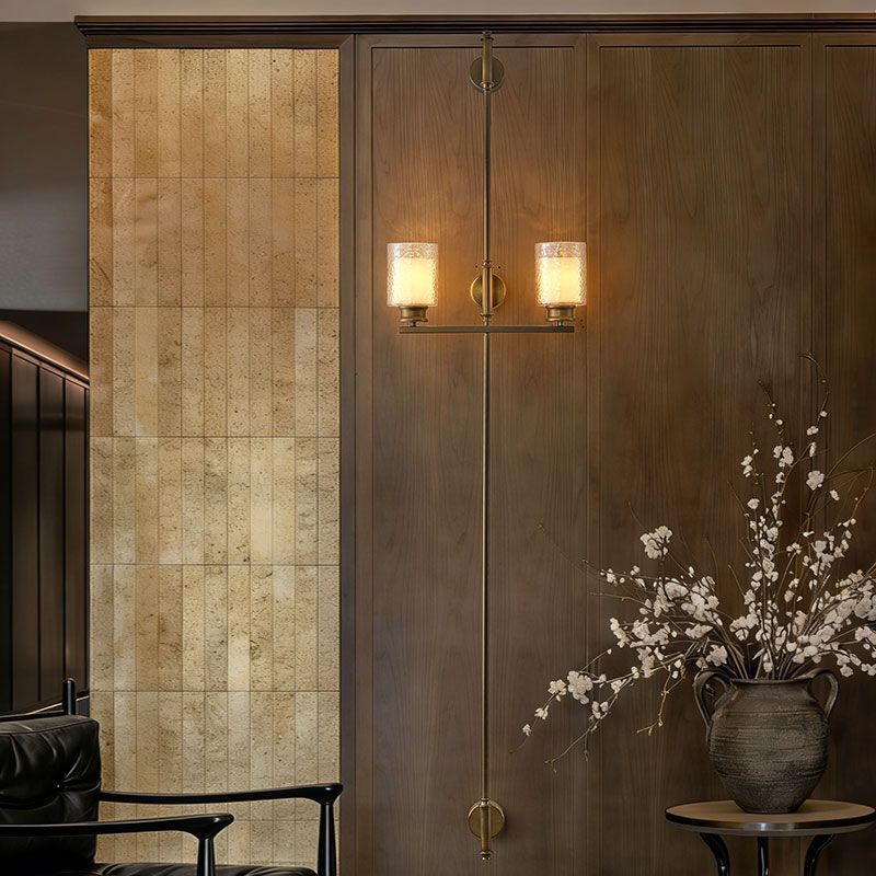 Vertical Brass Dual Glass Cylinder Wall Lamp with Strap Detail | High & Bury