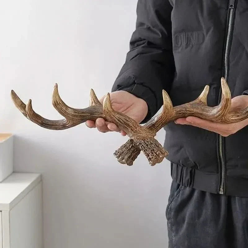 Vintage Rustic Antler Wall Hook Coat Rack, Resin, Wall-Mounted, view 2