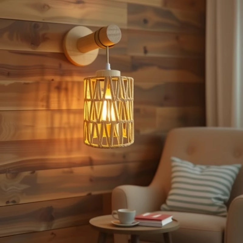 Wall Lamp Woven Natural Fiber Wood | High & Bury