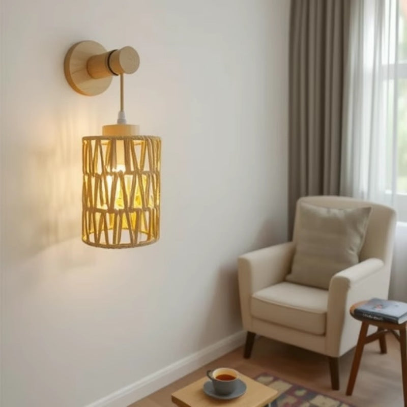 Wall Lamp Woven Natural Fiber Wood | High & Bury