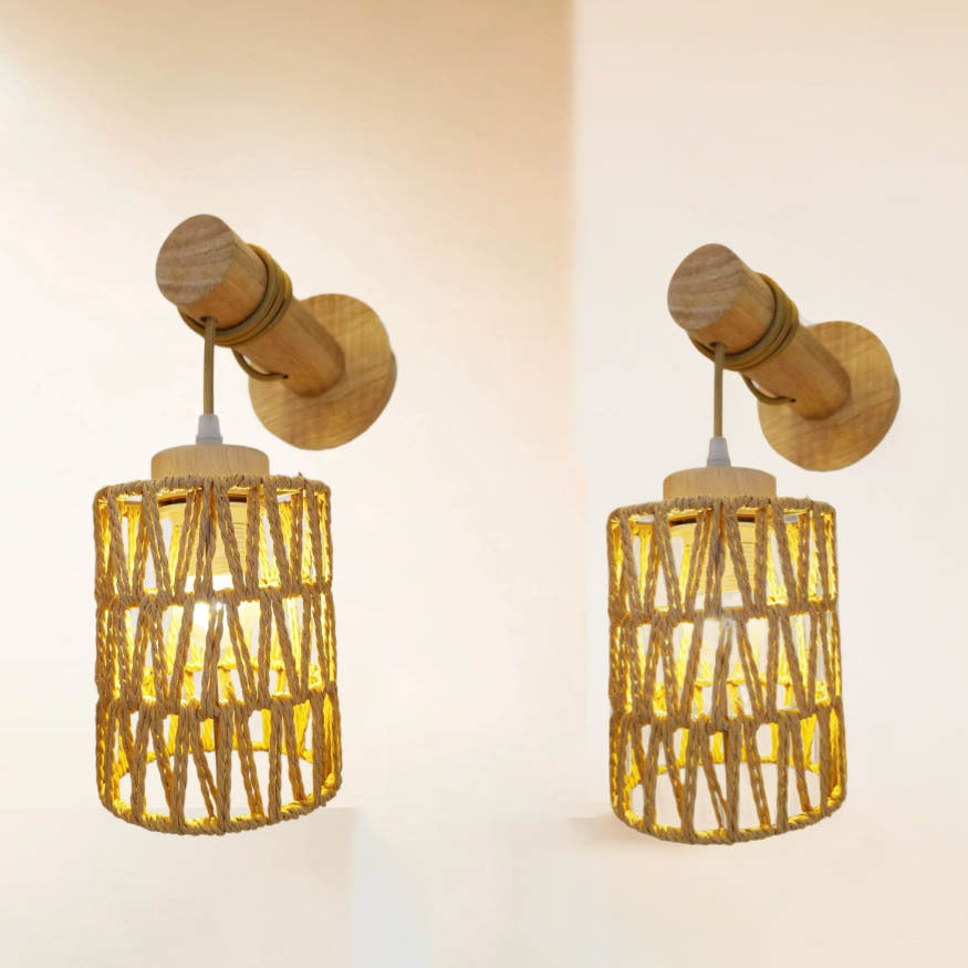 Wall Lamp Woven Natural Fiber Wood | High & Bury