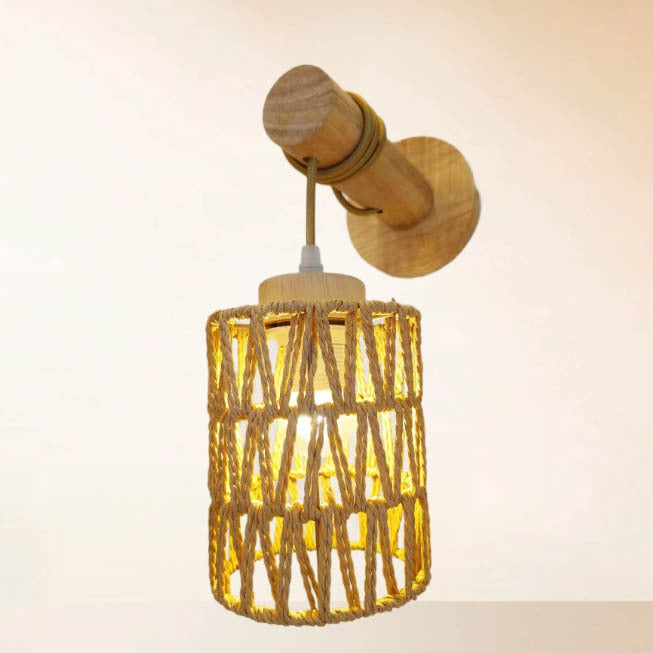 Wall Lamp Woven Natural Fiber Wood | High & Bury