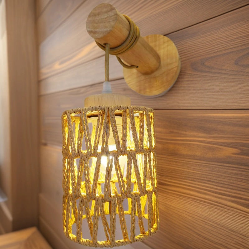 Wall Lamp Woven Natural Fiber Wood | High & Bury
