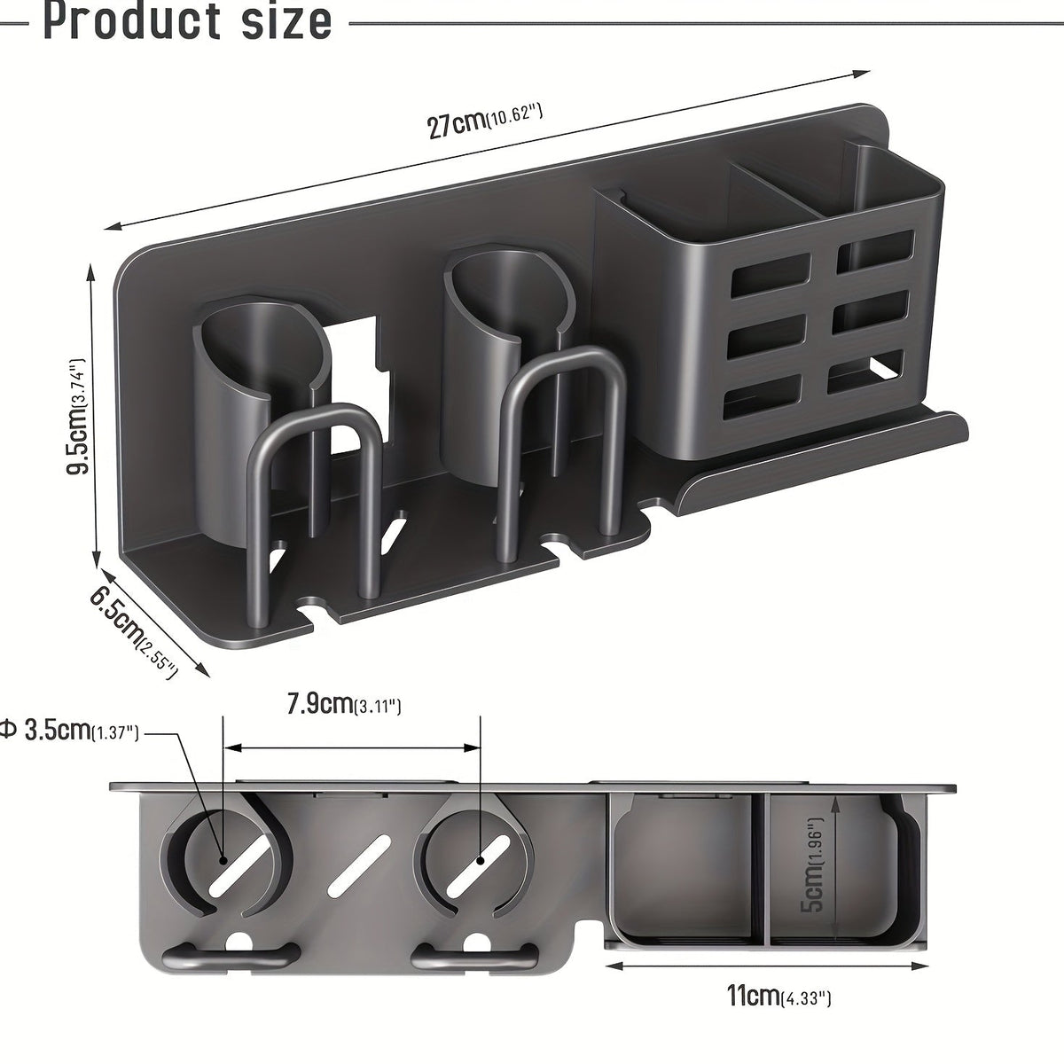 Wall-Mounted Aluminium Toothbrush Holder with Drainage Holes, view 2