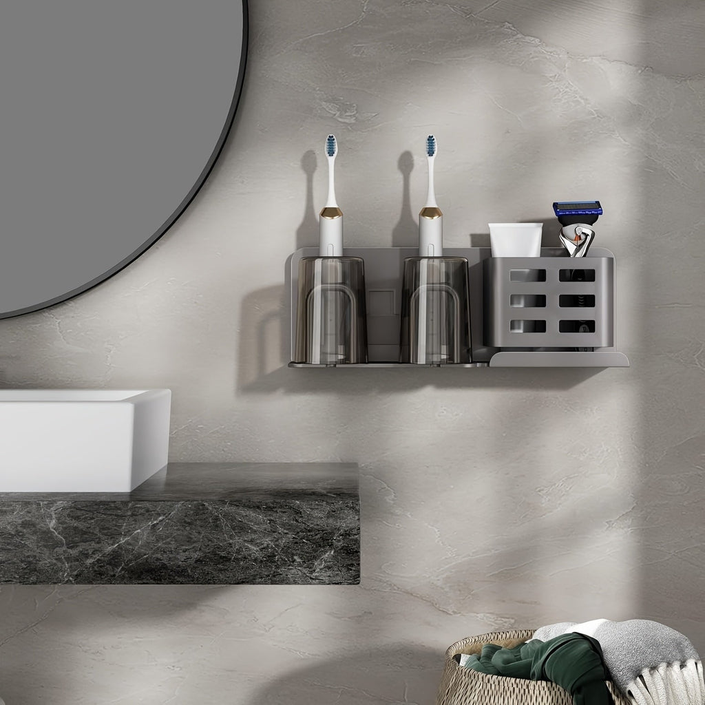 Wall-Mounted Aluminium Toothbrush Holder with Drainage Holes, view 3