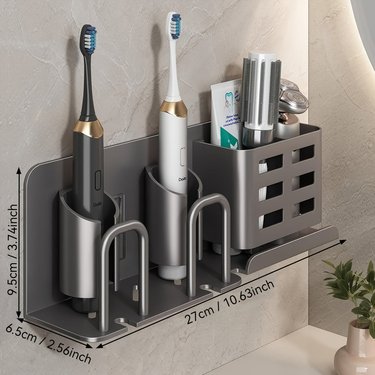 Wall-Mounted Aluminium Toothbrush Holder with Drainage Holes, view 5