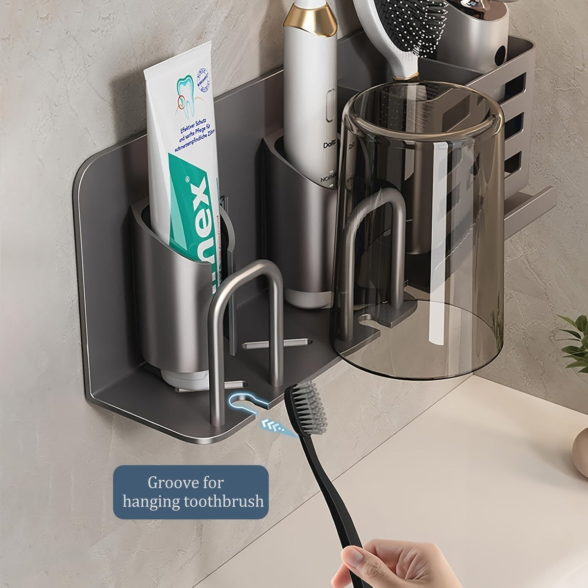 Wall-Mounted Aluminium Toothbrush Holder with Drainage Holes, view 6
