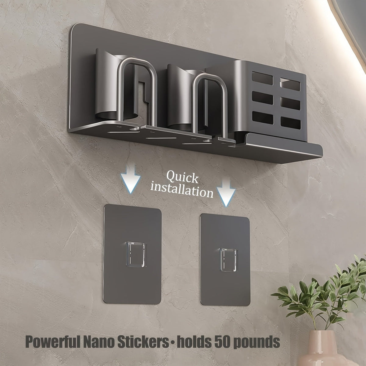 Wall-Mounted Aluminium Toothbrush Holder with Drainage Holes, view 8