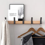 Wall-Mounted Coat Rack with 5 Movable Double Hooks, Rubber Wood & Aluminium, view 3