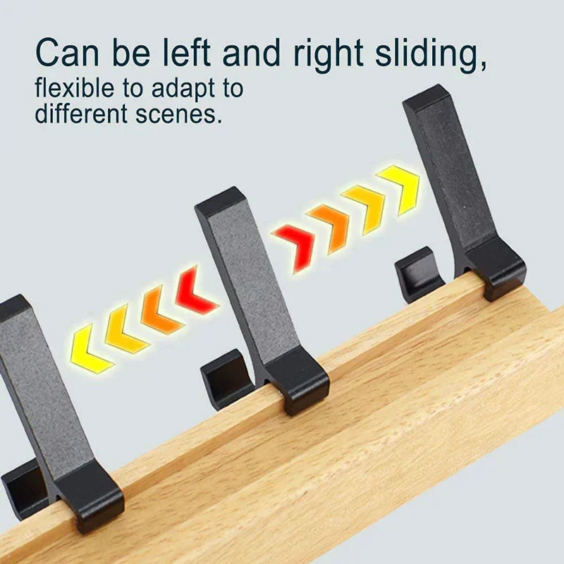 Wall-Mounted Coat Rack with 5 Movable Double Hooks, Rubber Wood & Aluminium, view 4