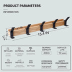 Wall-Mounted Coat Rack with 5 Movable Double Hooks, Rubber Wood & Aluminium, view 5