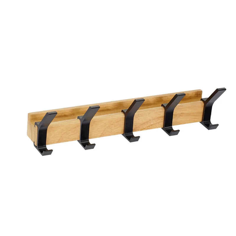 Wall-Mounted Coat Rack with 5 Movable Double Hooks, Rubber Wood & Aluminium, view 6
