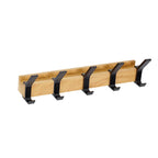 Wall-Mounted Coat Rack with 5 Movable Double Hooks, Rubber Wood & Aluminium, view 6