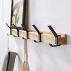 Wall-Mounted Coat Rack with 5 Movable Double Hooks, Rubber Wood & Aluminium