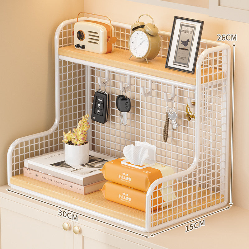 Wall-Mounted Double Shelf Organizer with Hooks | High & Bury