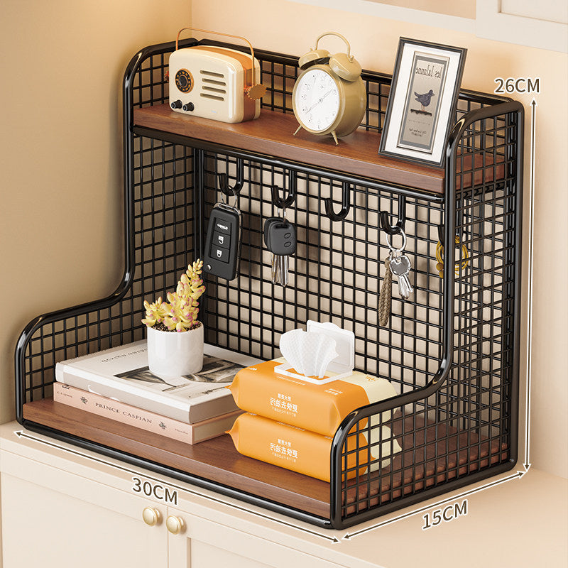 Wall-Mounted Double Shelf Organizer with Hooks | High & Bury