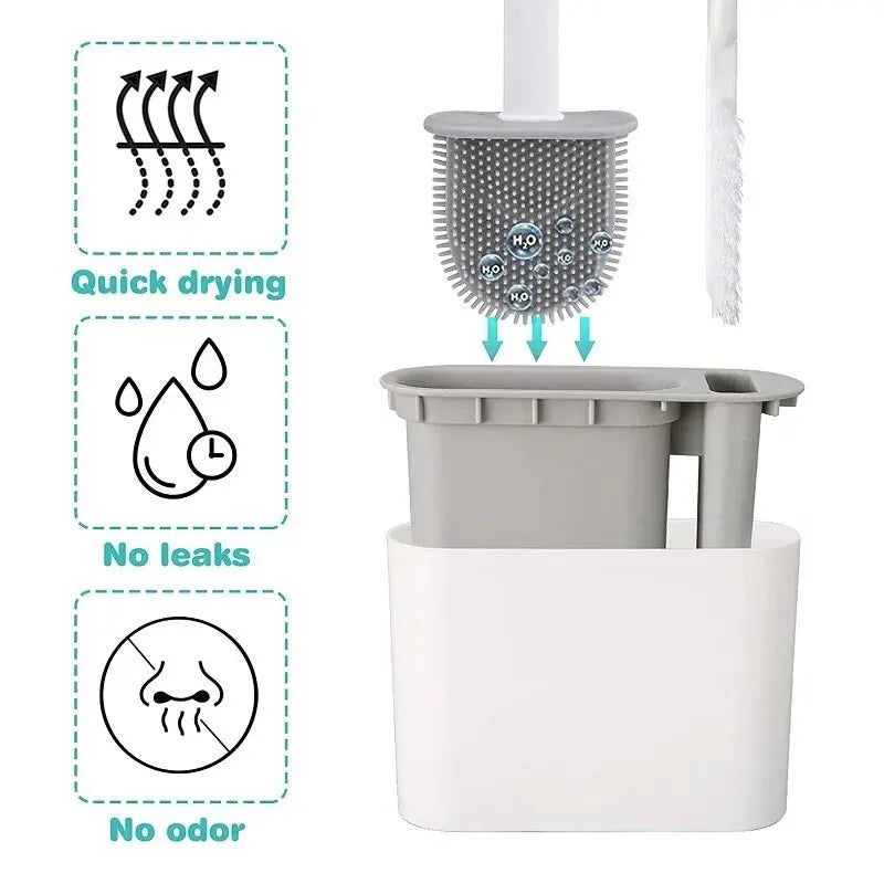Wall-Mounted Toilet Brush Set with Main and Detail Brushes, view 3