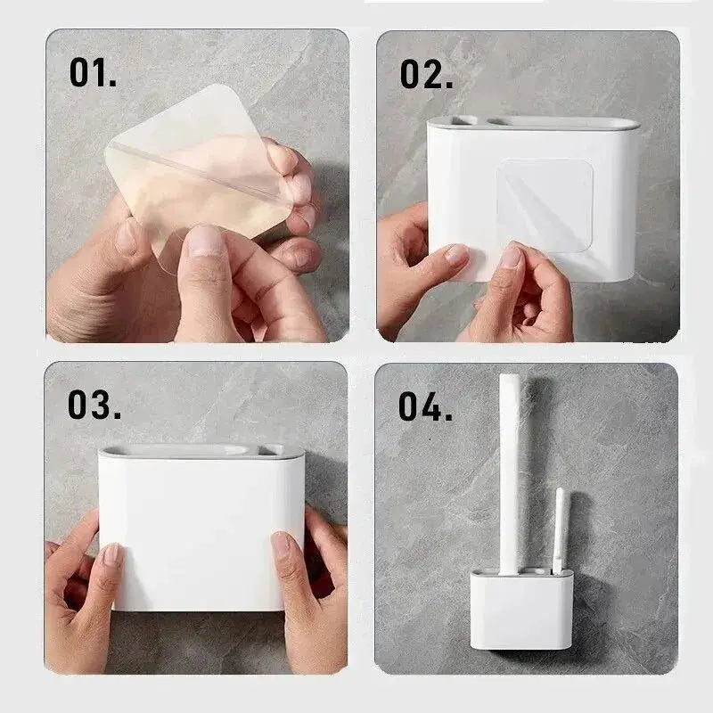 Wall-Mounted Toilet Brush Set with Main and Detail Brushes, view 4