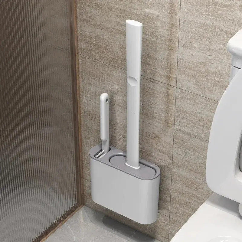Wall-Mounted Toilet Brush Set with Main and Detail Brushes