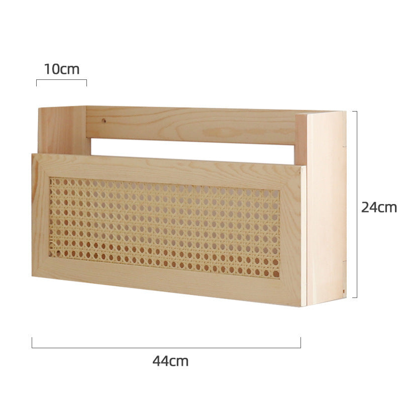 Wall Shelf made of Untreated Wood with Rattan Inserts | High & Bury