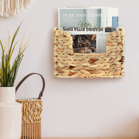 Wall Shelf made of Untreated Wood with Rattan Inserts | High & Bury