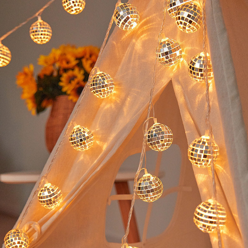 Warm LED Mirror Mosaic Ball Decorative String Lights | High & Bury
