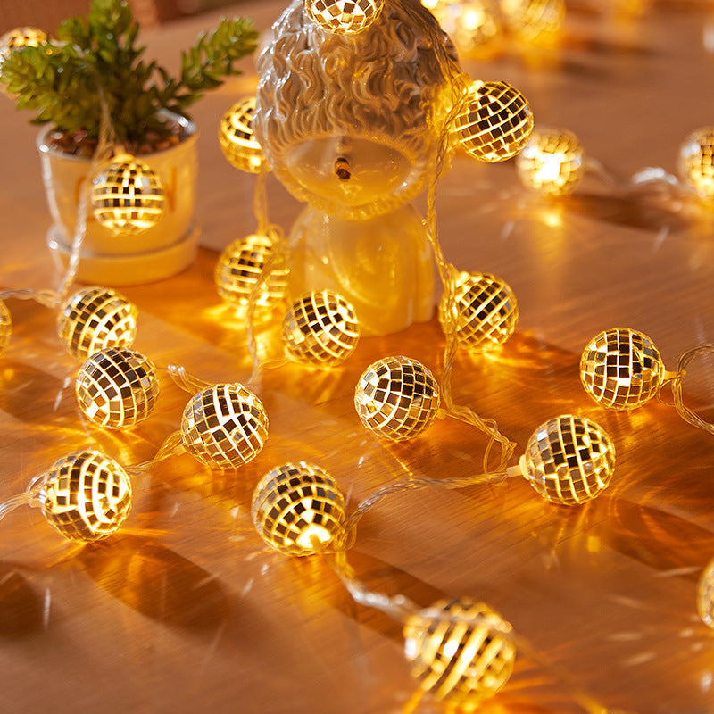 Warm LED Mirror Mosaic Ball Decorative String Lights | High & Bury