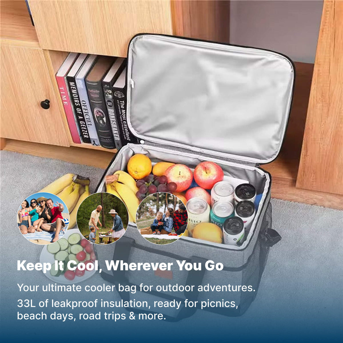 Waterproof Insulated Cooler Bag, 42 x 28 x 31 cm, 8mm Foam, Shoulder Strap, view 2