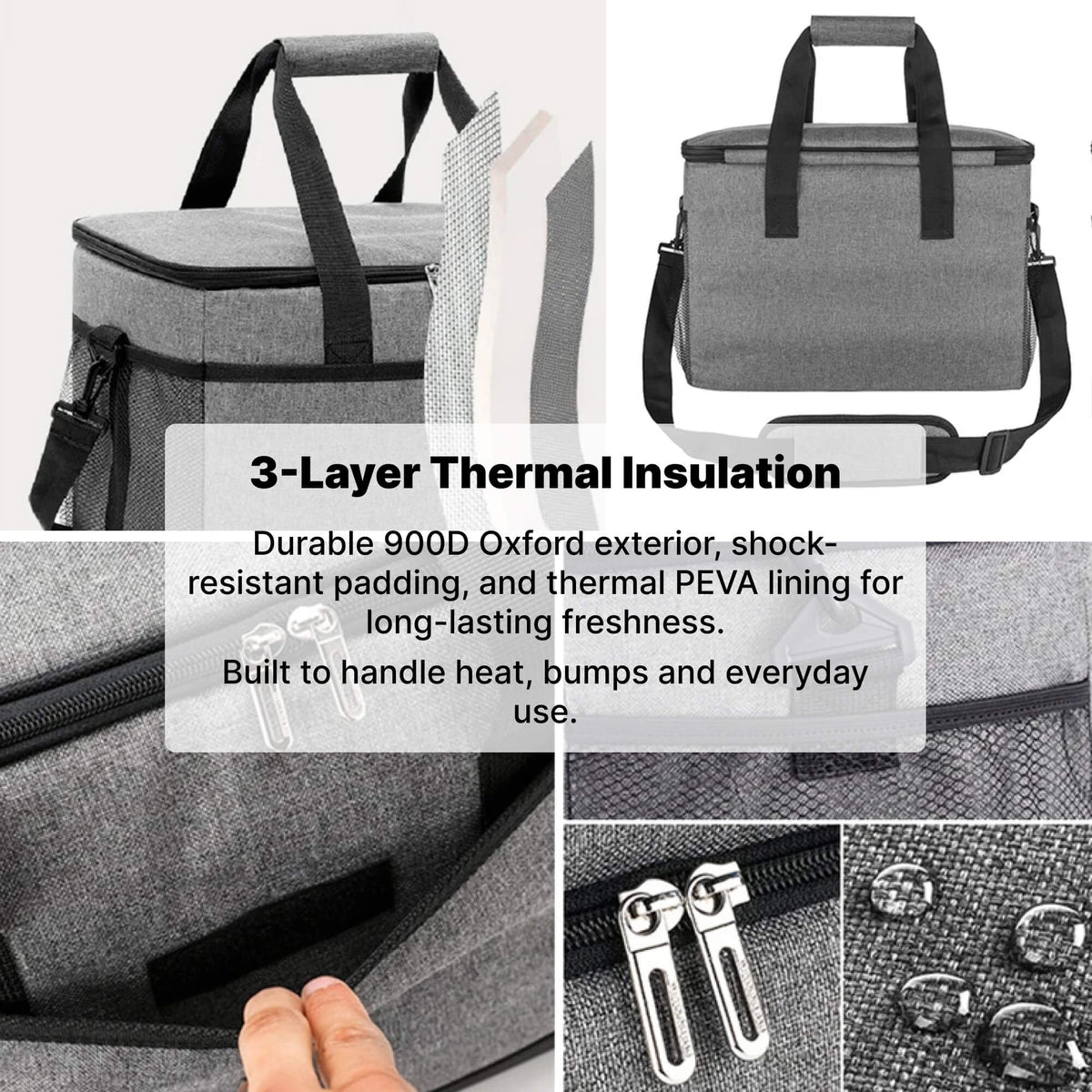 Waterproof Insulated Cooler Bag, 42 x 28 x 31 cm, 8mm Foam, Shoulder Strap, view 6