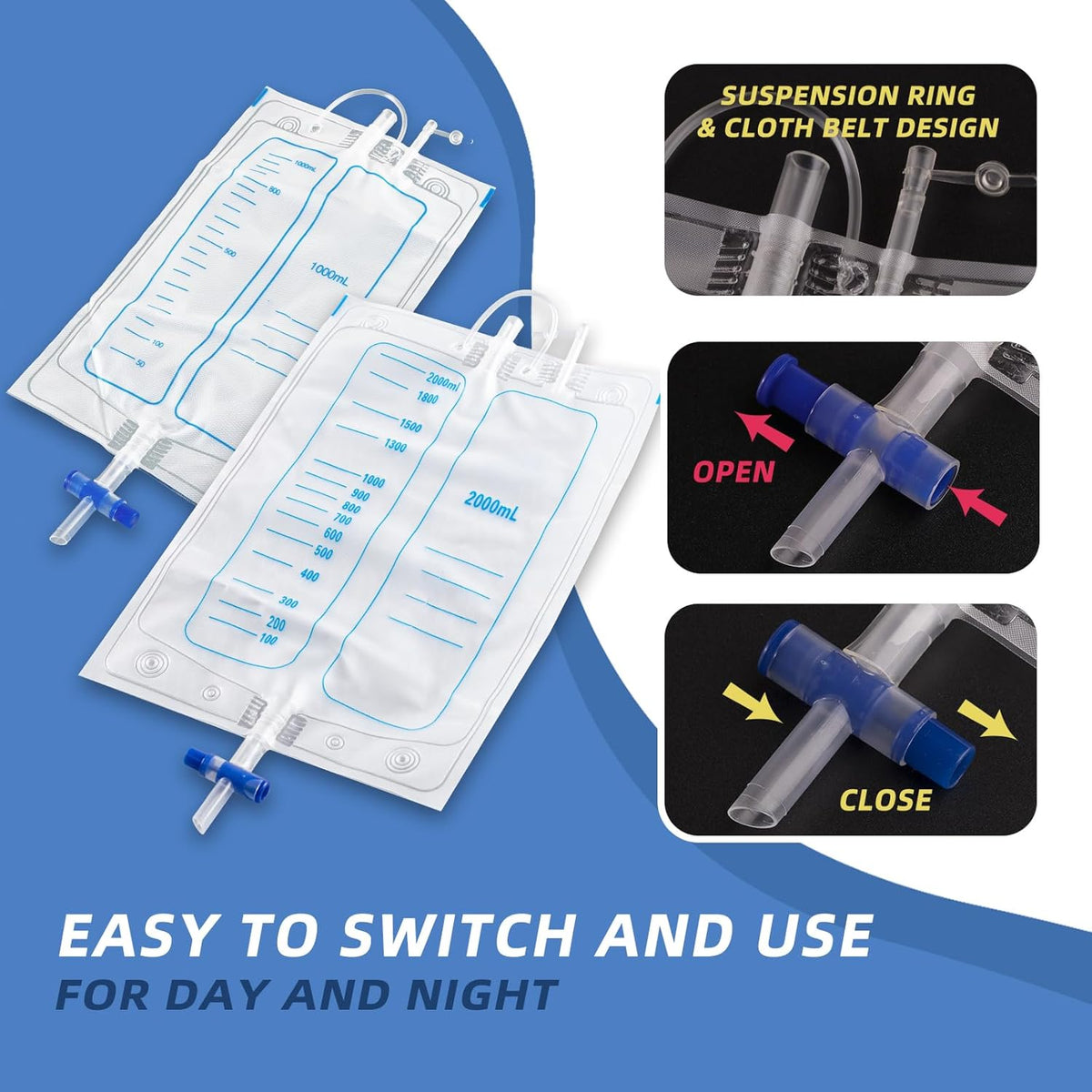 Wearable Urine Collector with 100 cm Tube and 1000 mL & 2000 mL Bags, view 8