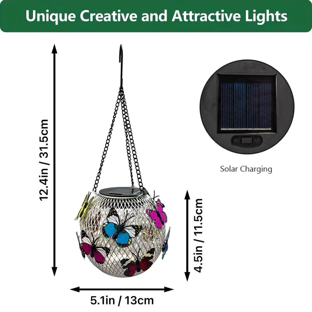 Weatherproof Hanging Solar LED Lanterns for Outdoor Use with Metal Cage, Warm Glass, and Hanging Chain | High & Bury