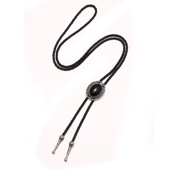 Western-Style Bolo Tie with Leather Cords and Floral Silver-Tone Slide, view 10