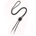 Western-Style Bolo Tie with Leather Cords and Floral Silver-Tone Slide, view 10