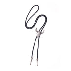 Western-Style Bolo Tie with Leather Cords and Floral Silver-Tone Slide, view 11