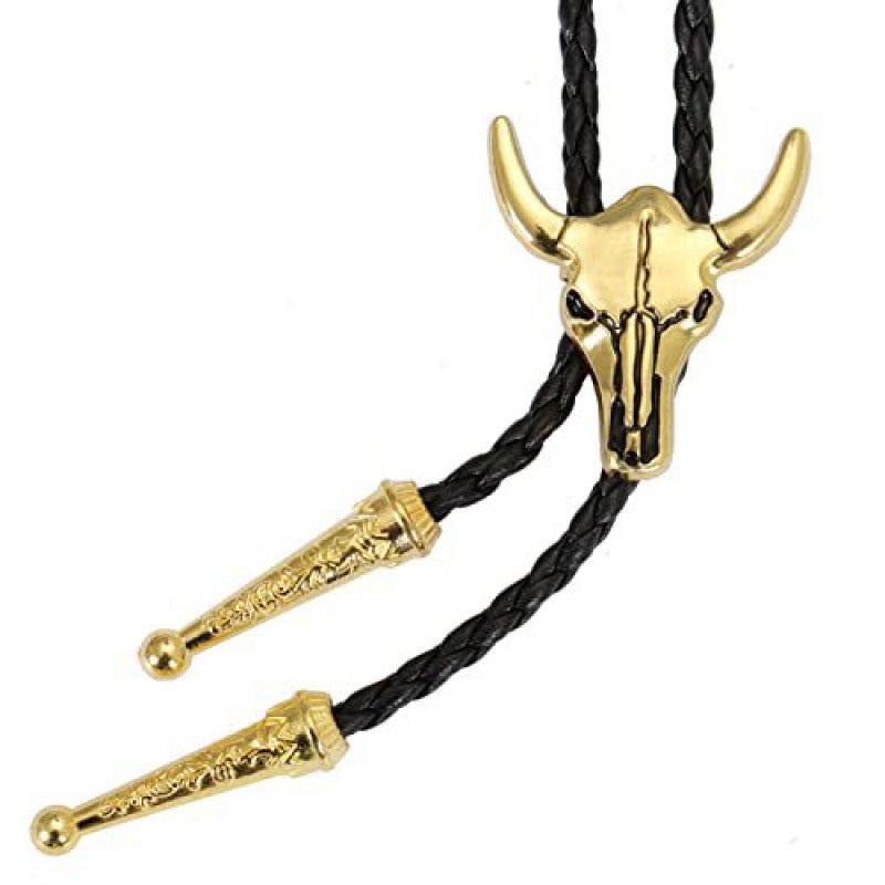 Western-Style Bolo Tie with Leather Cords and Floral Silver-Tone Slide, view 12