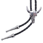 Western-Style Bolo Tie with Leather Cords and Floral Silver-Tone Slide, view 13