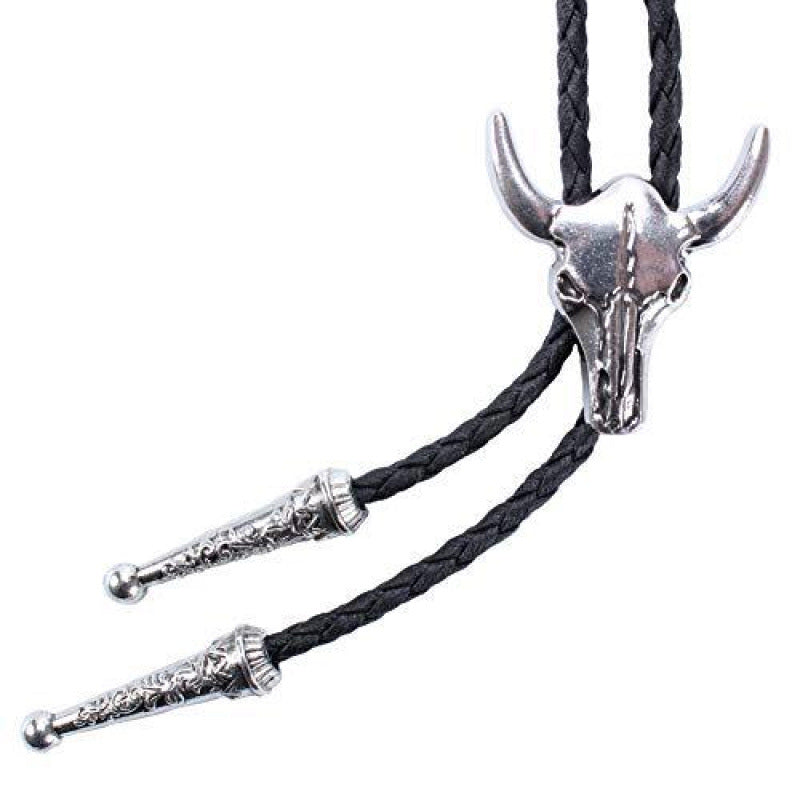 Western-Style Bolo Tie with Leather Cords and Floral Silver-Tone Slide, view 13