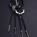 Western-Style Bolo Tie with Leather Cords and Floral Silver-Tone Slide, view 14
