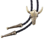 Western-Style Bolo Tie with Leather Cords and Floral Silver-Tone Slide, view 2