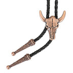 Western-Style Bolo Tie with Leather Cords and Floral Silver-Tone Slide, view 4