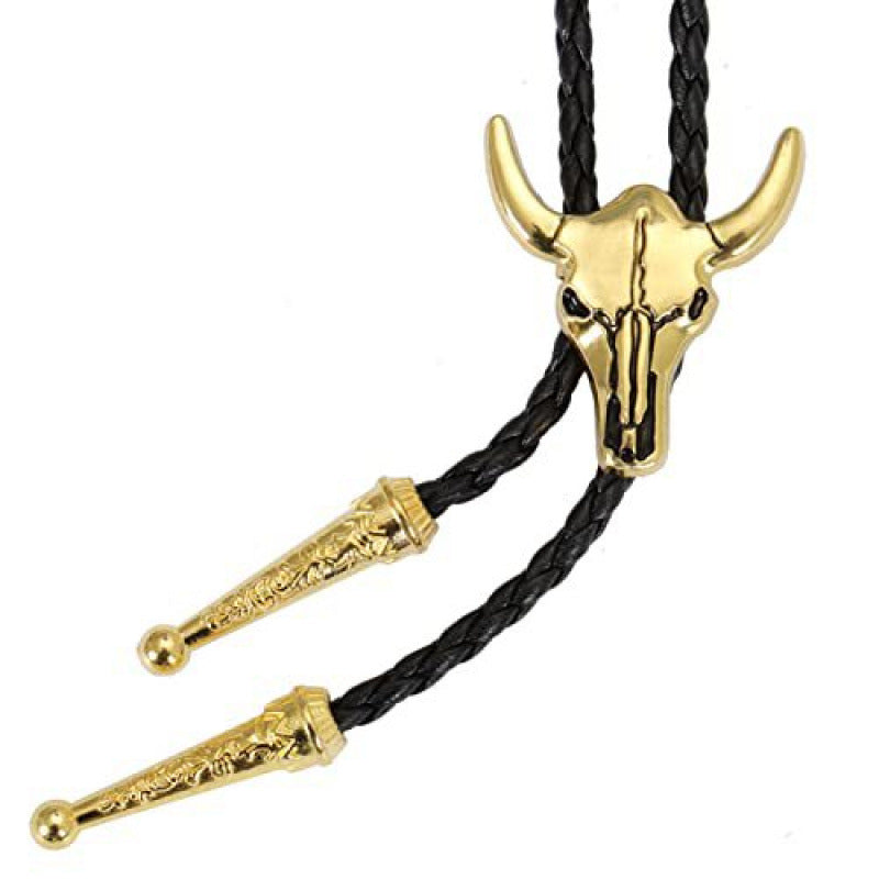 Western-Style Bolo Tie with Leather Cords and Floral Silver-Tone Slide, view 5