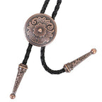 Western-Style Bolo Tie with Leather Cords and Floral Silver-Tone Slide, view 7